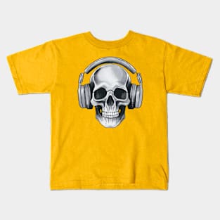 Human skull dj music Kids T-Shirt